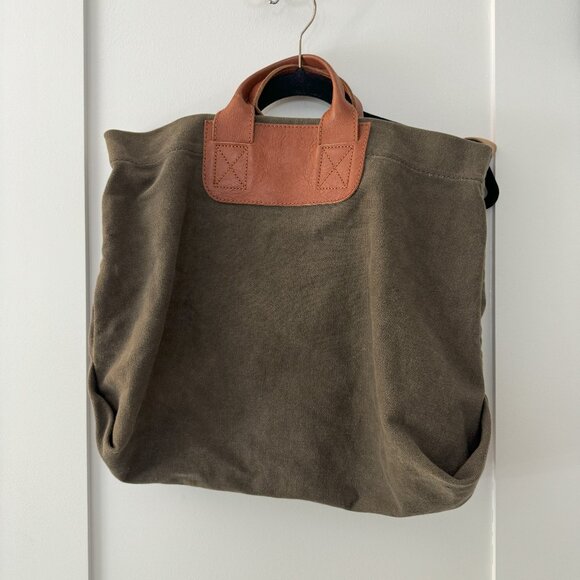 Madewell tote / Olive green canvas w/ tan leather accents / long & short handles - Picture 1 of 3